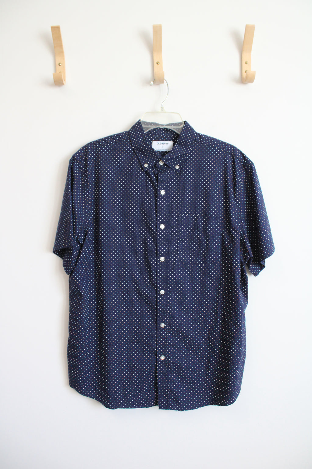 Old Navy Navy & White Polka Dot Button Down Shirt | L