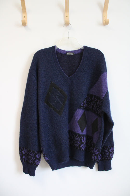Vintage Beylerian Blue Purple Wool Mohair Blend Sweater | XL