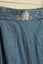 JaclynSmith Blue Jean Stretch Waistband Pants with Flower and Rhinestone Detail | L