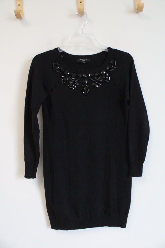 Ann Taylor Black Embellished Sweater Dress | XS Petite