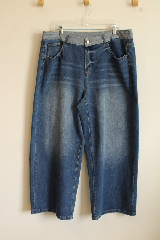 Light and Dark Contrast Wide Legged Jeans | 2XL