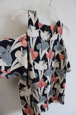Ann Taylor Navy Blue Pink & Cream Floral Cold Shoulder Top | XXS Petite