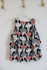 Ann Taylor Navy Blue Pink & Cream Floral Cold Shoulder Top | XXS Petite