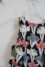 Ann Taylor Navy Blue Pink & Cream Floral Cold Shoulder Top | XXS Petite