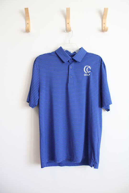Under Armour Blue & Gray Striped Golf Loose Fit Polo Shirt | L