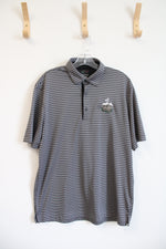 Greg Norman ML75 2Below Rum Pointe Gray & Black Striped Polo Shirt | M