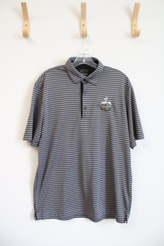 Greg Norman ML75 2Below Rum Pointe Gray & Black Striped Polo Shirt | M