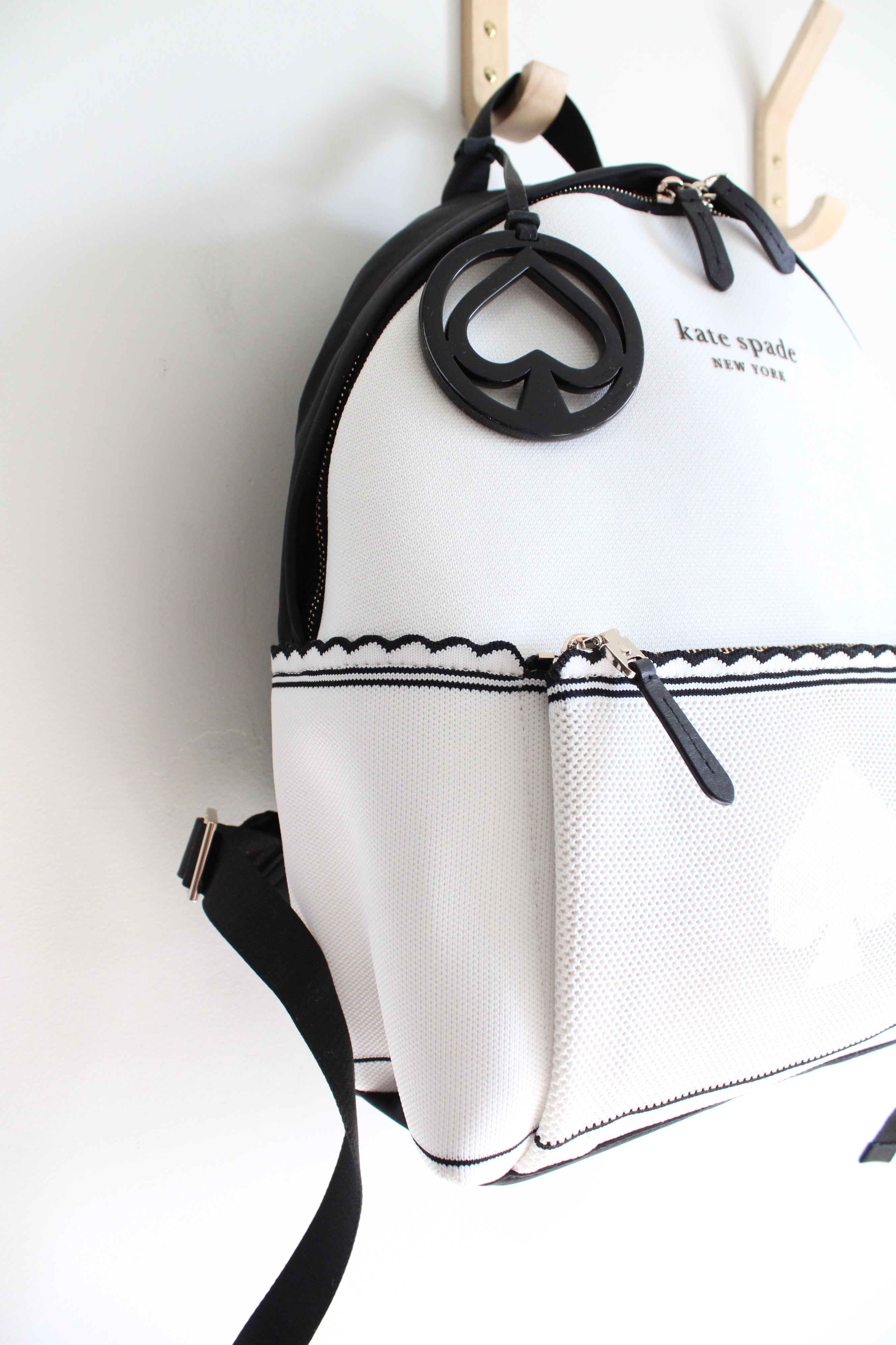 Kate Spade White Black Sport Knit Backpack