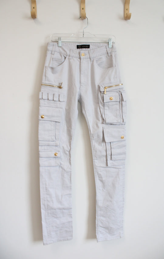 Versace Light Gray Gold Button Cargo Jeans | 29