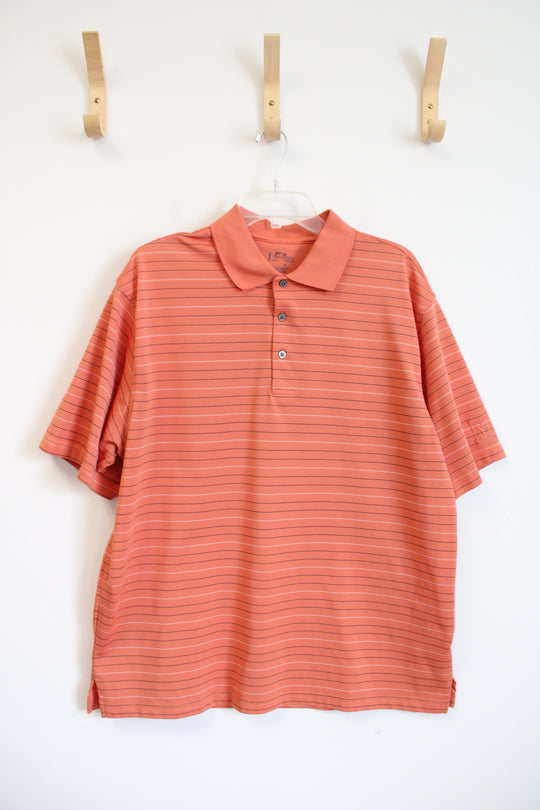 PGA Tour Orange Black & White Striped Polo Shirt | XL