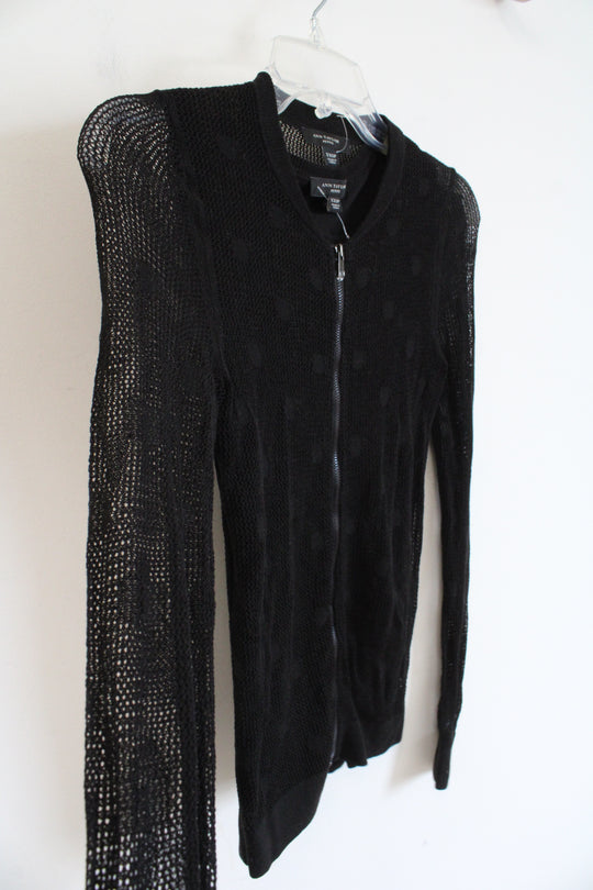 Ann Taylor Black Tank Top & Mesh Full Zip Jacket Set | XXS Petite