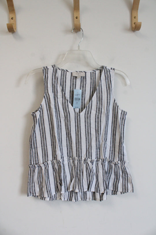 NEW LOFT Gray & White Metallic Striped Linen Blend Tank Top | XXS Petite