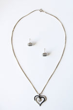 Black & Silver Open Heart Necklace & Square Stud Earring Set