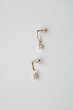 14K Yellow Gold Huggie Pearl Earrings