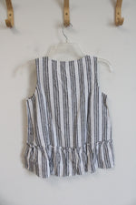 NEW LOFT Gray & White Metallic Striped Linen Blend Tank Top | XXS Petite
