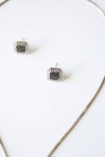 Black & Silver Open Heart Necklace & Square Stud Earring Set
