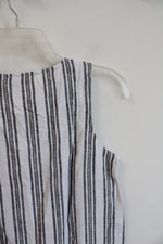 NEW LOFT Gray & White Metallic Striped Linen Blend Tank Top | XXS Petite