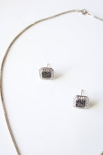Black & Silver Open Heart Necklace & Square Stud Earring Set