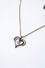 Black & Silver Open Heart Necklace & Square Stud Earring Set