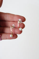 14K Yellow Gold Huggie Pearl Earrings