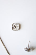 Black & Silver Open Heart Necklace & Square Stud Earring Set