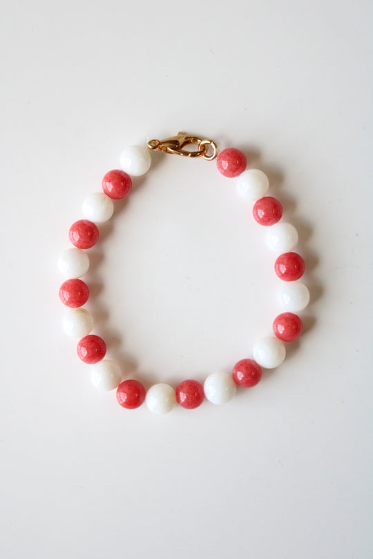Coral Pink & White Glass Beaded Bracelet