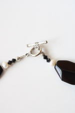 Black Glass & Genuine Pearl Beaded Abalone Shell Pendant Necklace