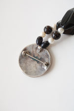 Black Glass & Genuine Pearl Beaded Abalone Shell Pendant Necklace