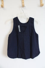 NEW LOFT Navy Linen Blend Tank Top | XXS Petite