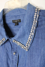 Talbots Plus Denim Blue Long Sleeve Button-up Shirt with Rhinestones | XL