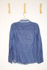 Talbots Plus Denim Blue Long Sleeve Button-up Shirt with Rhinestones | XL
