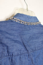 Talbots Plus Denim Blue Long Sleeve Button-up Shirt with Rhinestones | XL