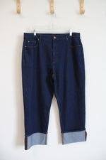 Ann Taylor The Straight High Rise Dark Wash Cuffed Jeans | 14