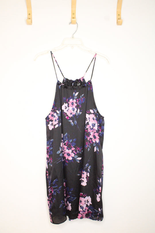 Lulus Black Silky Floral Dress | M