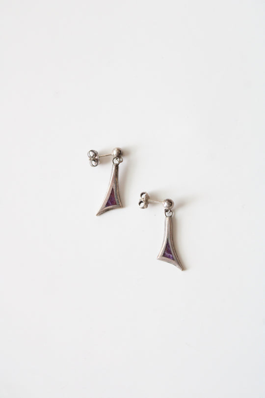 Sterling Silver Purple Stone Stud Dangle Earrings