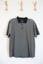 Claiborne Black & White Striped Polo Shirt | M