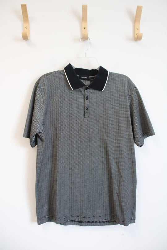 Claiborne Black & White Striped Polo Shirt | M