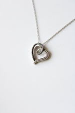 Black & Clear Stone Open Heart Sterling SIlver Necklace