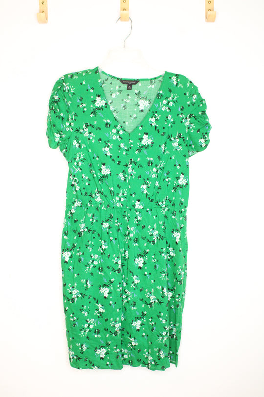 Banana Republic Green Floral Scrunch Sleeve Dress | M