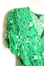 Banana Republic Green Floral Scrunch Sleeve Dress | M