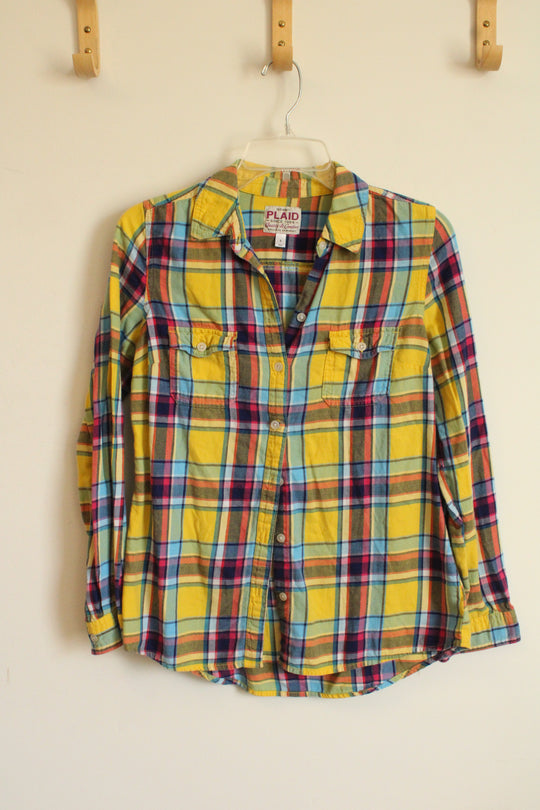 Old Navy Yellow Pink and Blue Button Down Flannel Shirt | S