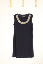 DB Navy Sleeveless Dress with Embellished Neckline | L