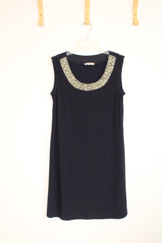 DB Navy Sleeveless Dress with Embellished Neckline | L