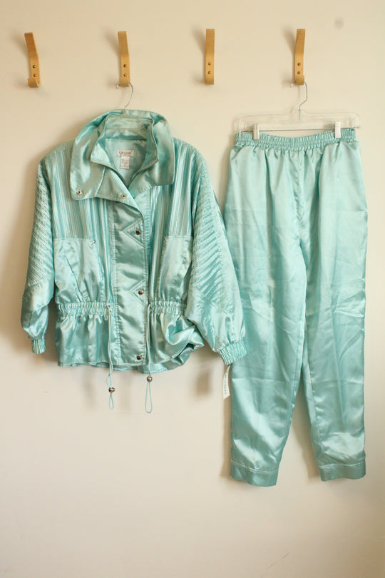 NEW Lavon Vintage Style Seafoam Green Mixed Texture Puffer Jacket and Pants Set | M