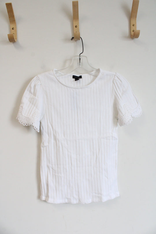 NEW Ann Taylor White Ribbed Top | XXS Petite