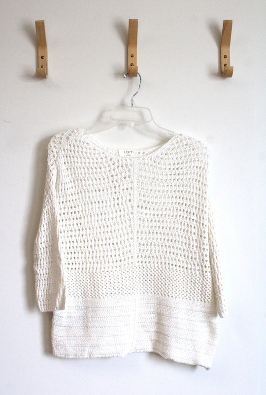LOFT White 3/4 Sleeves Lounge Crochet Top | M