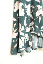 Emerald Green and White Floral Print Wrap Dress with Ruffle | M