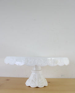 Westmoreland Milk Glass Paneled Grape 11" Cake Stand Salver With Skirt