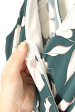 Emerald Green and White Floral Print Wrap Dress with Ruffle | M