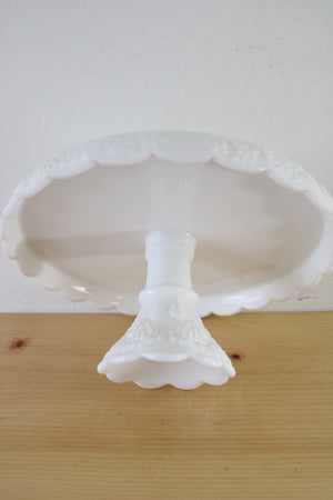 Westmoreland Milk Glass Paneled Grape 11" Cake Stand Salver With Skirt